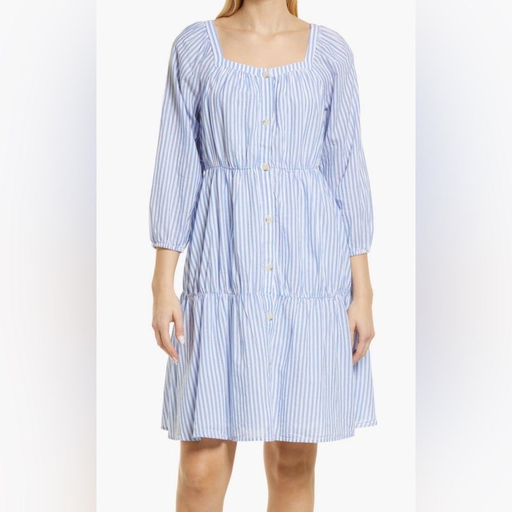 Beach Lunch Lounge Elodie Stripe Linen &‎ Cotton Artist Blue Dress XL 16-18 NWT